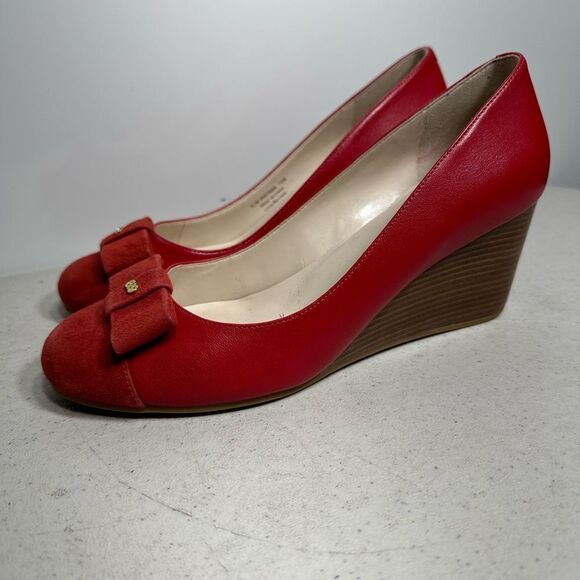 COLE HAAN Grand OS Wedge Heels Red Leather Suede Round Toe Size 7,5B - Picture 3 of 6